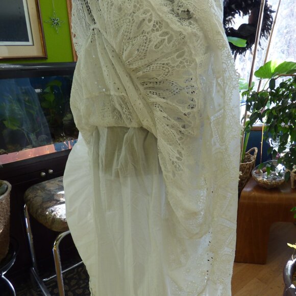 GOTH BOHO PRAIRIE WEDDING WHITE FLORAL EYELET WOVEN TIERED FULL MAXI DRESS XL - Picture 13 of 16